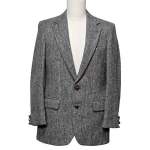 Vintage Lord & Taylor Blazer Mens 44 Harris Tweed Wool‎ Herringbone Jacket 80s